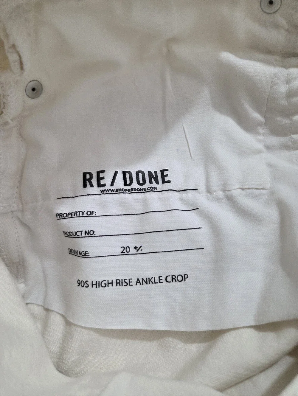 Re/Done 90s High Rise Ankle Crop Jeans Vintage White Denim Size 30 Boho Casual - Picture 7 of 10